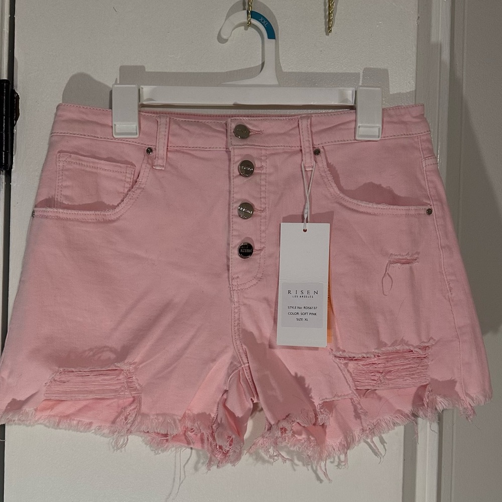 Pink denim shorts